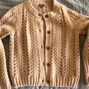 J. Crew Point Sur Pointelle pink cardigan